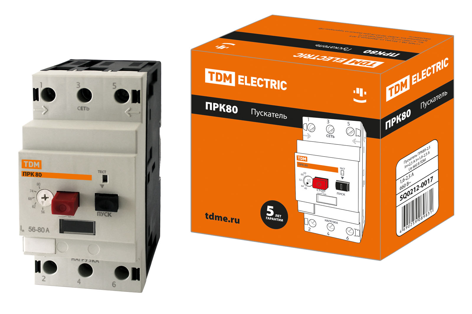фото Пускатель прк80-2,5 in=2,5a ir=1,6-2,5a ue 660в tdm tdm electric