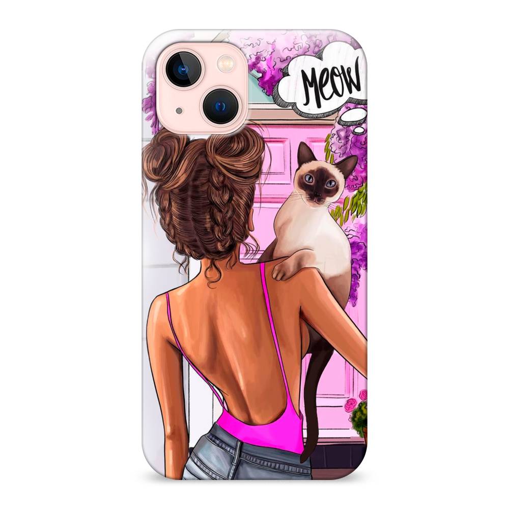 

Пластиковый чехол "Девушка с кошкой" на Apple iPhone 13, 14220-5