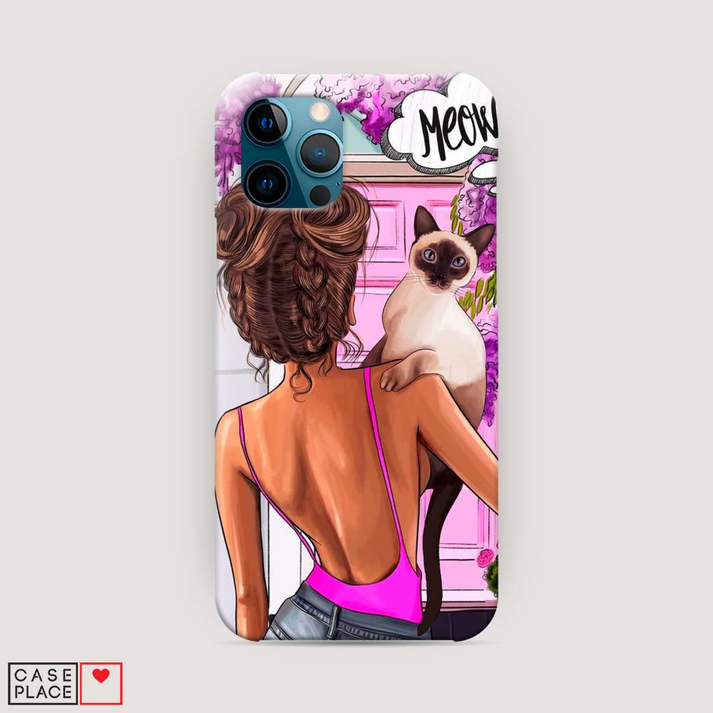 фото Пластиковый чехол "девушка с кошкой" на apple iphone 12 pro awog