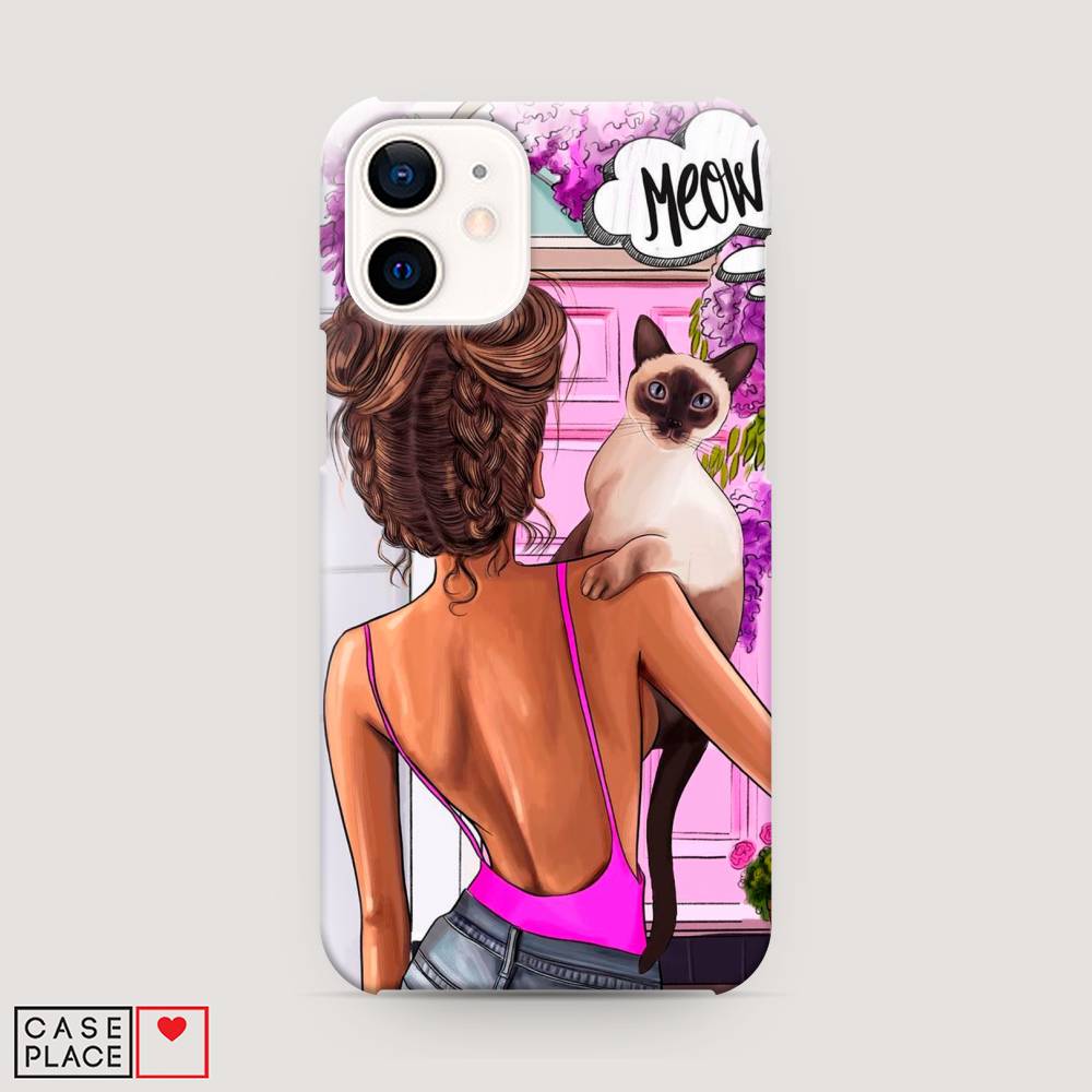 

Пластиковый чехол "Девушка с кошкой" на Apple iPhone 12 mini, 12620-5
