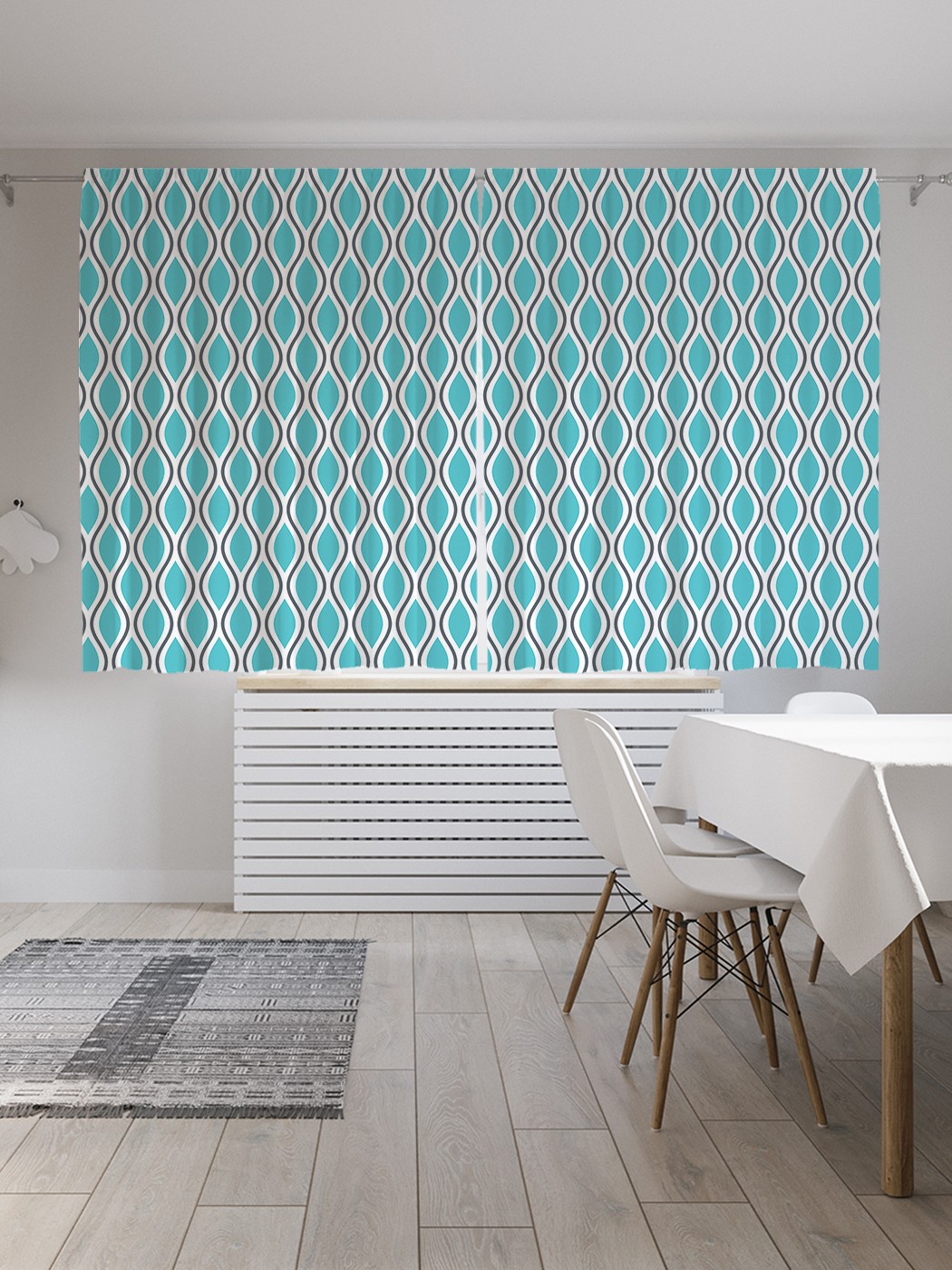 

Классические шторы JoyArty "Решетка аквамарин", серия Oxford DeLux, 2 полотна 145x180 см, Решетка аквамарин