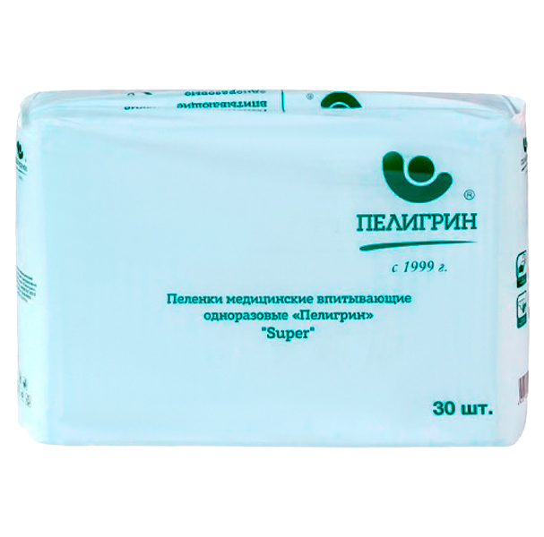 

Пеленки впитывающие Пелигрин 60х40 Super,с липким сл., 30шт. М60х40/30LS