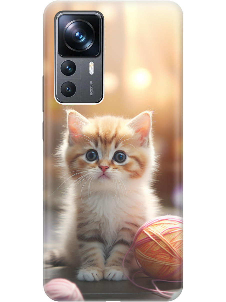 

Силиконовый чехол на Xiaomi 12T, 12T Pro с принтом "Котенок и нити" прозрачный, Белый;желтый;розовый, 20010496