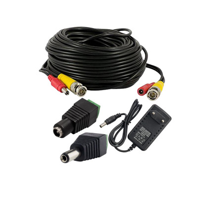 Комплект Mobicent К-40 для системы видеонаблюдения кабель 40 м, переходники и блок питания переходники с bnc мама на rca папа и гнездо rca мама штекер bnc папа 2 комплекта