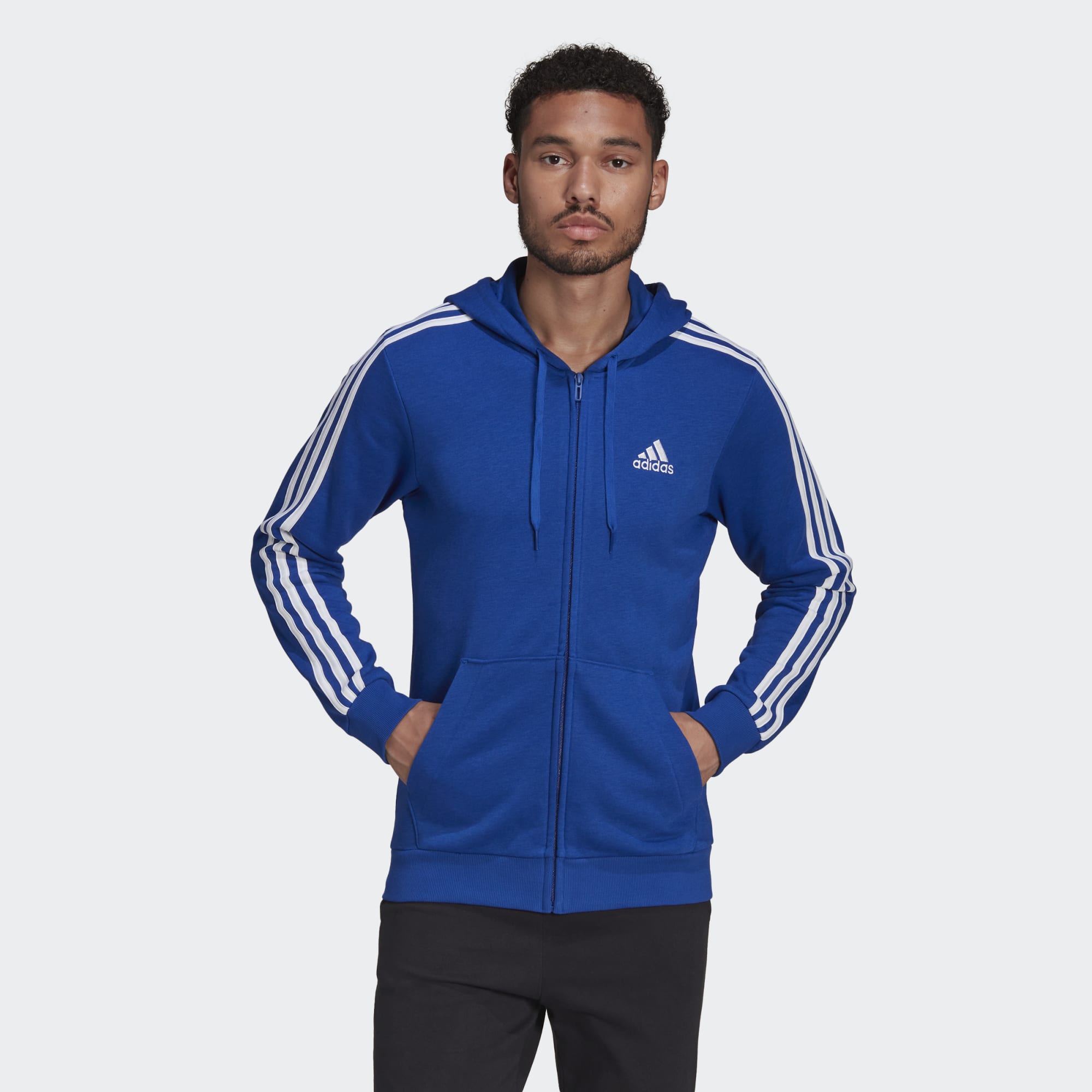 

Толстовка мужская Adidas Essentials French Terry 3-Stripes Fz Hooded синяя XS, Essentials French Terry 3-Stripes Fz Hooded