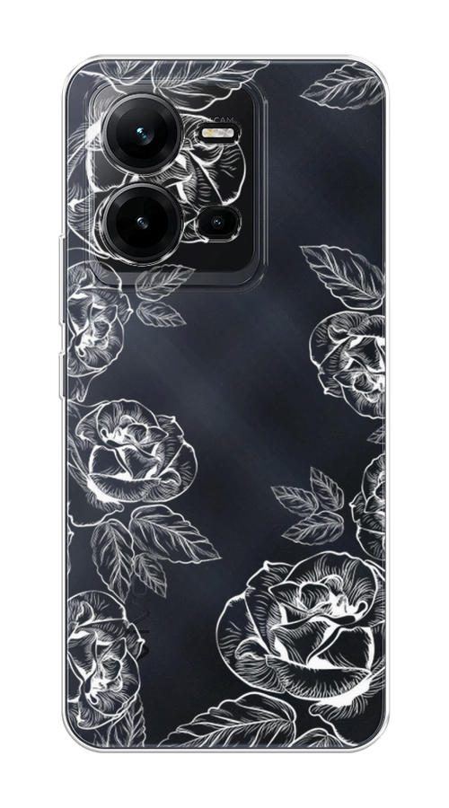 

Чехол на Vivo V25 "Розы графика", Черный;серый, 267650-2