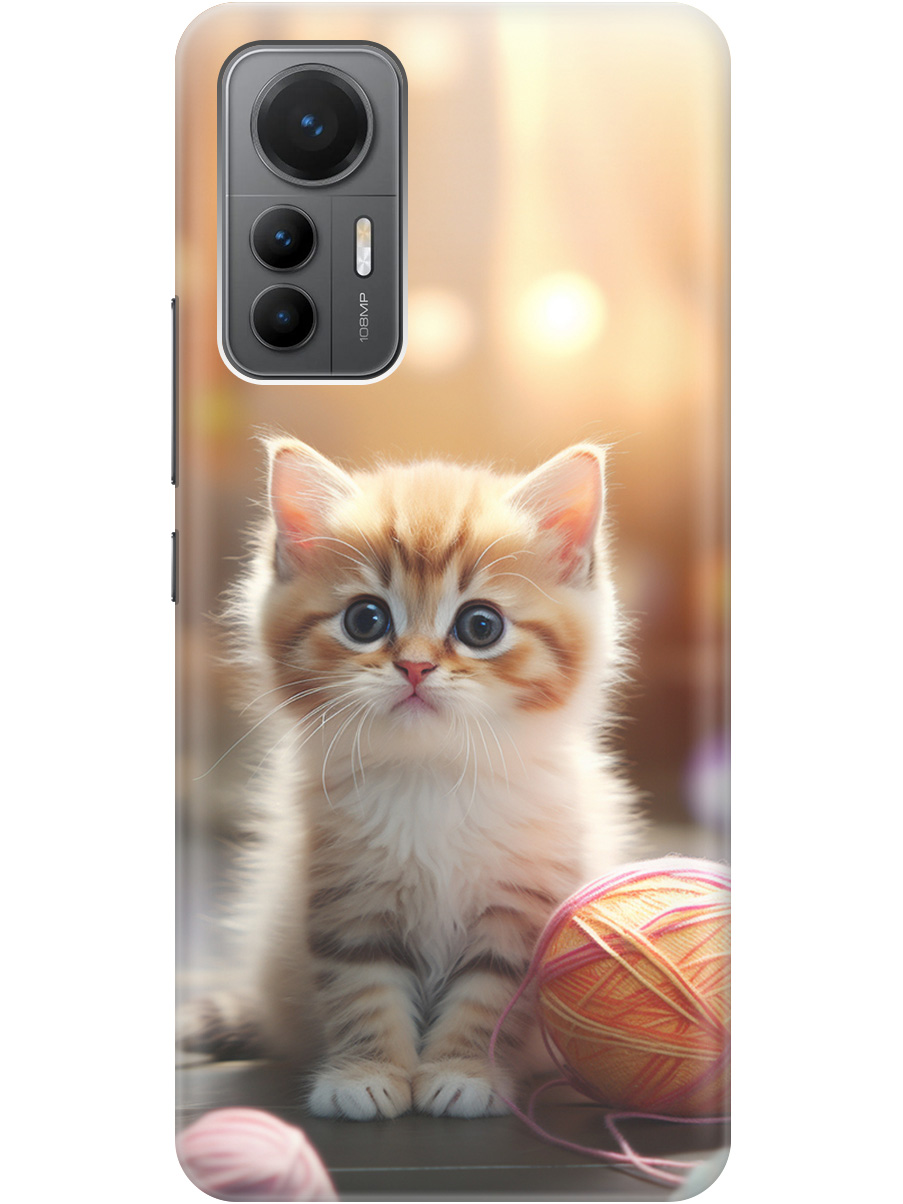 

Силиконовый чехол на Xiaomi 12 Lite с принтом "Котенок и нити" прозрачный, Белый;желтый;розовый, 20010493