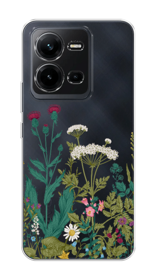 

Чехол на Vivo V25 "Дикие полевые цветы", Зеленый;розовый;белый, 267650-2