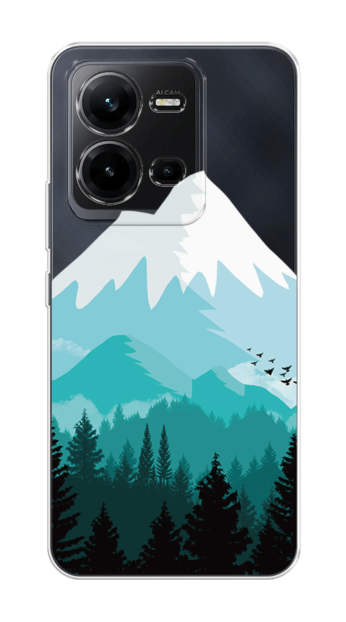 

Чехол на Vivo V25 "Синяя снежная гора", Белый;голубой, 267650-2