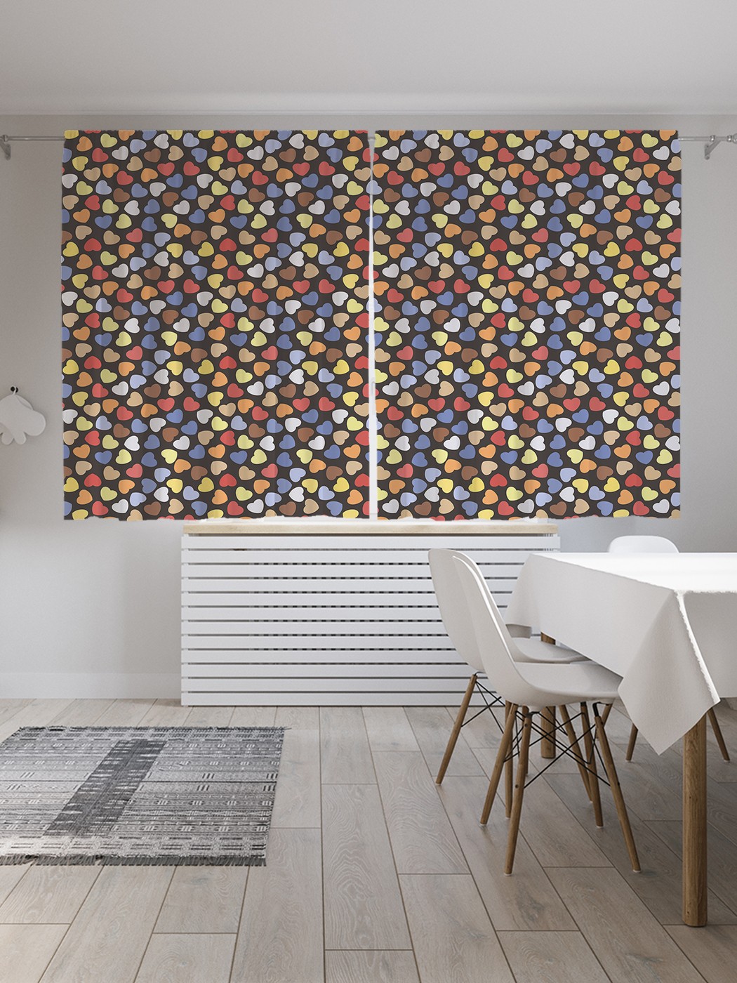 

Классические шторы JoyArty "Разноцветные сердечки", Oxford DeLux, 2 полотна 145x180 см, Разноцветные сердечки