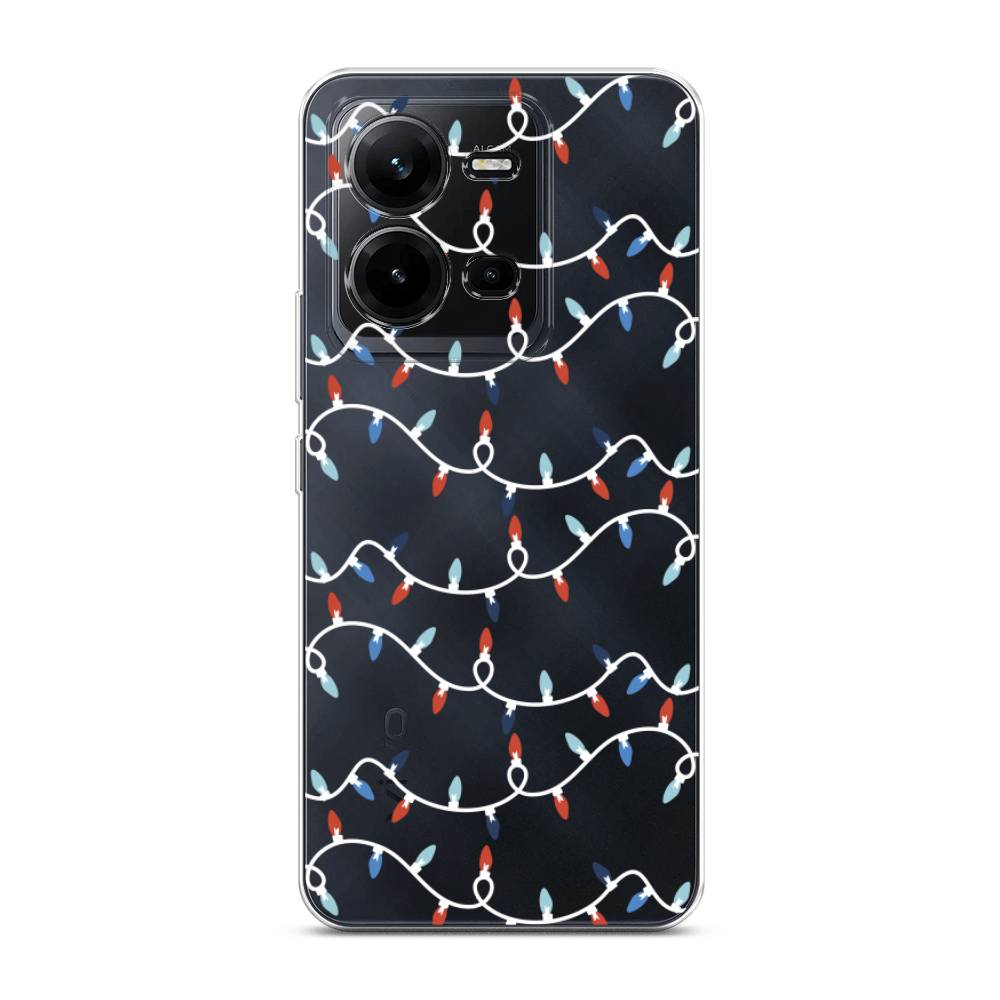 

Чехол на Vivo V25 "Разноцветная гирлянда", Белый;красный;синий, 267650-5