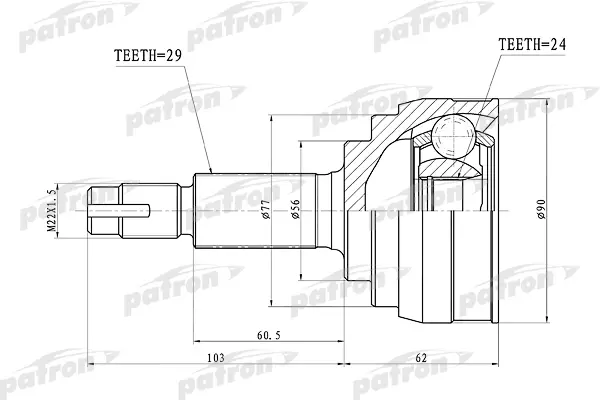 

ШРУС наружный 29x56x24 NISSAN TEANA J31 03-08 PATRON PCV1416