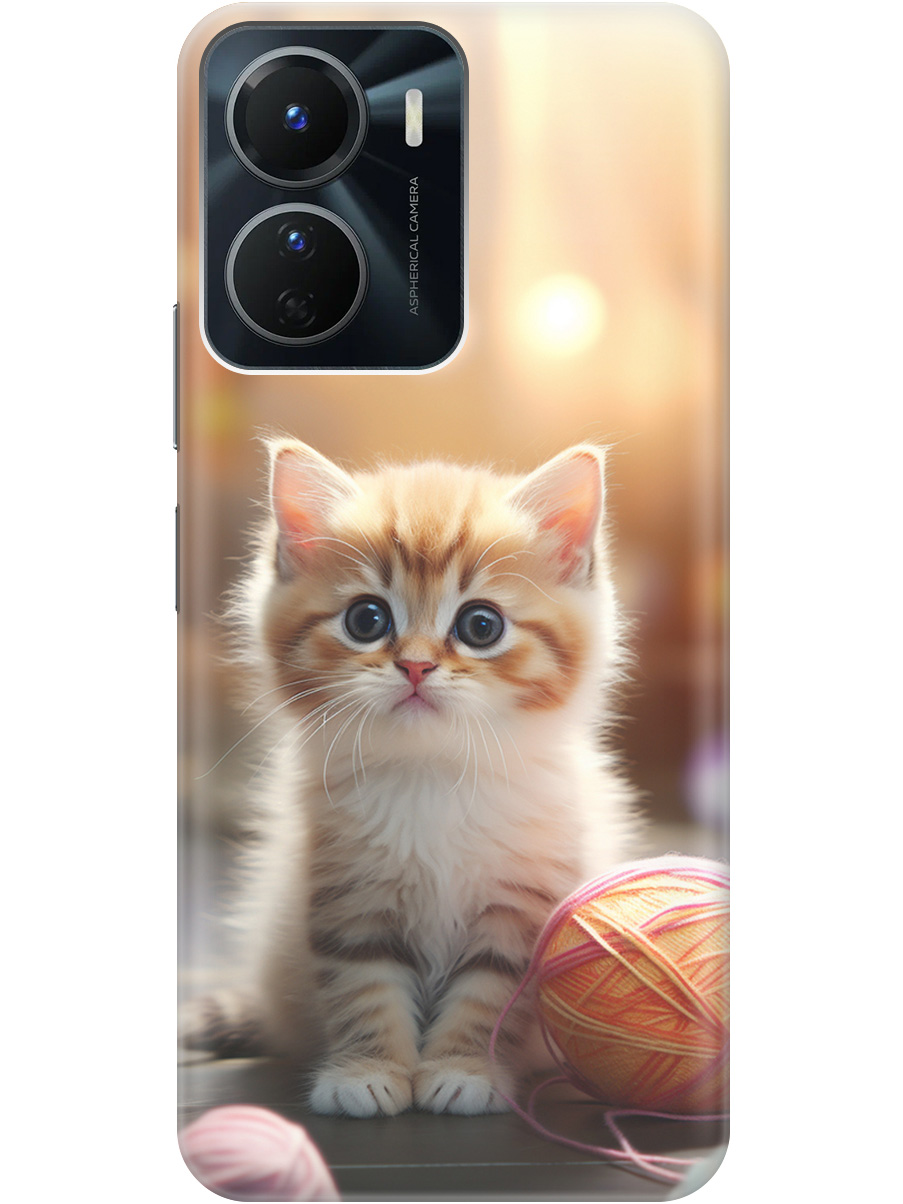 

Силиконовый чехол на Vivo Y16 с принтом "Котенок и нити" прозрачный, Белый;желтый;розовый, 20010484