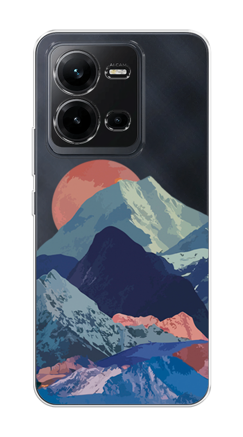 

Чехол на Vivo V25 "Закат в снежных горах", Красный;серый;голубой, 267650-2