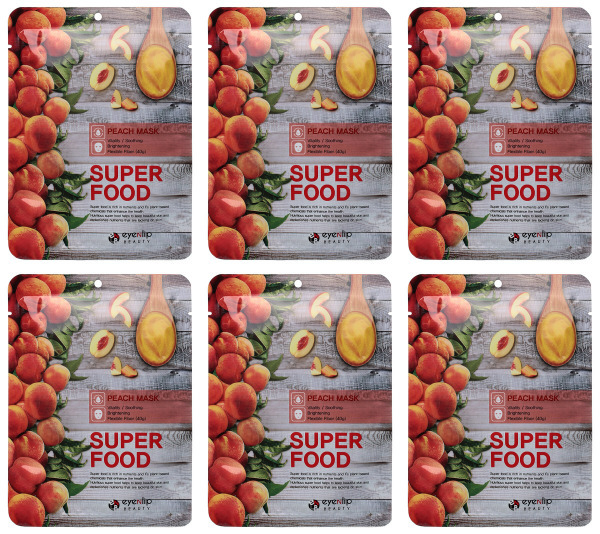 Маска для лица на тканевой основе Eyenlip beauty super food peach mask 23мл в уп 6 уп teana спрей маска для лица сельдерей кресс салат super food