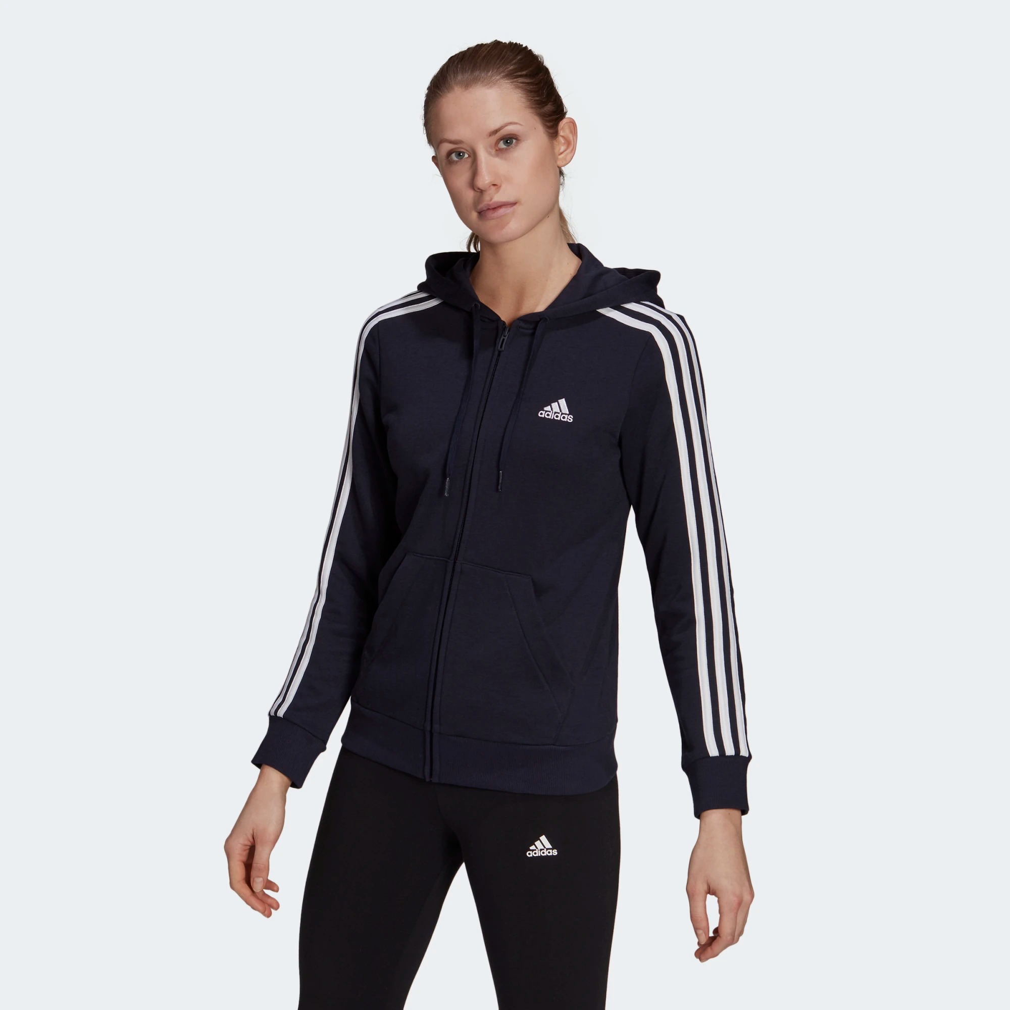 фото Толстовка женская adidas w essentials 3-stripes full-zip hoodie черная xs