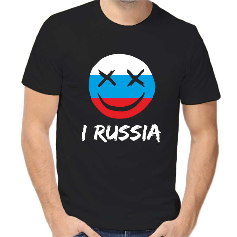 

Футболка мужская черная 50 р-р с надписью Россия I Russia, Черный, fm_73
