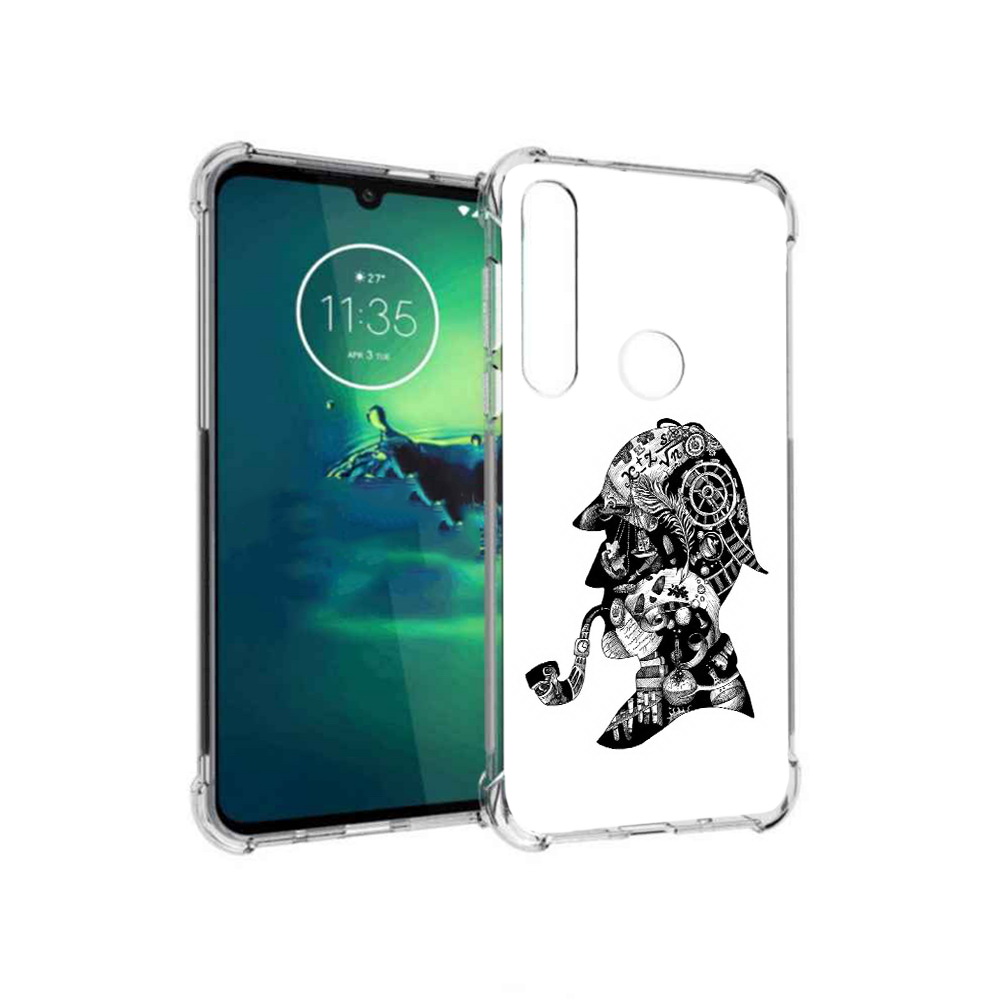 

Чехол MyPads Tocco для Motorola Moto G8 Plus мужчина с трубкой абстракция, Прозрачный, Tocco