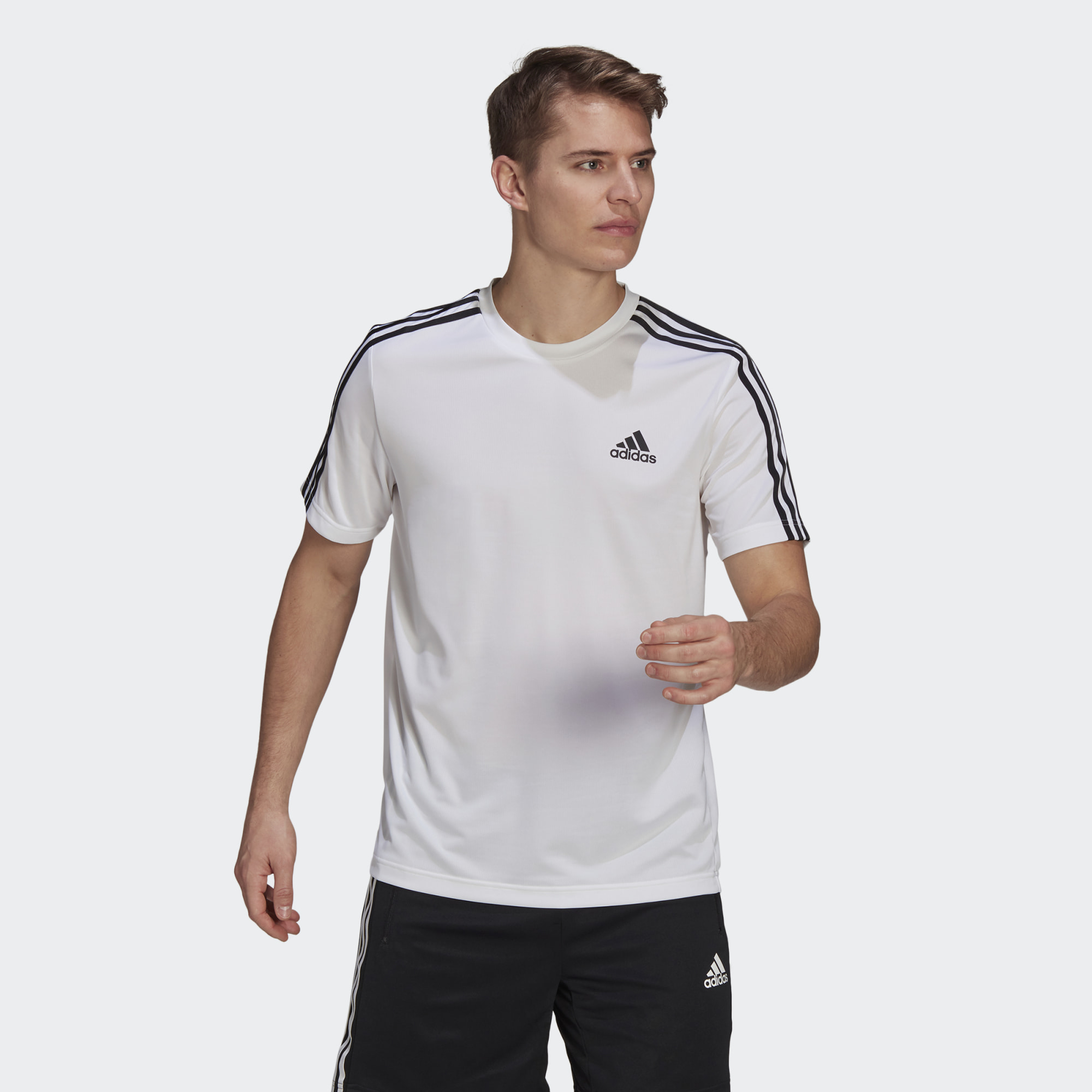 фото Футболка мужская adidas aeroready designed to move sport 3-stripes t-shirt белая 2xl