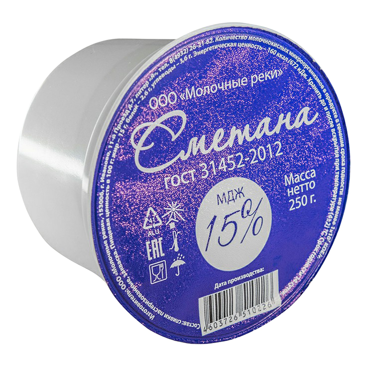 

Сметана Молочная реки 15% 250 г