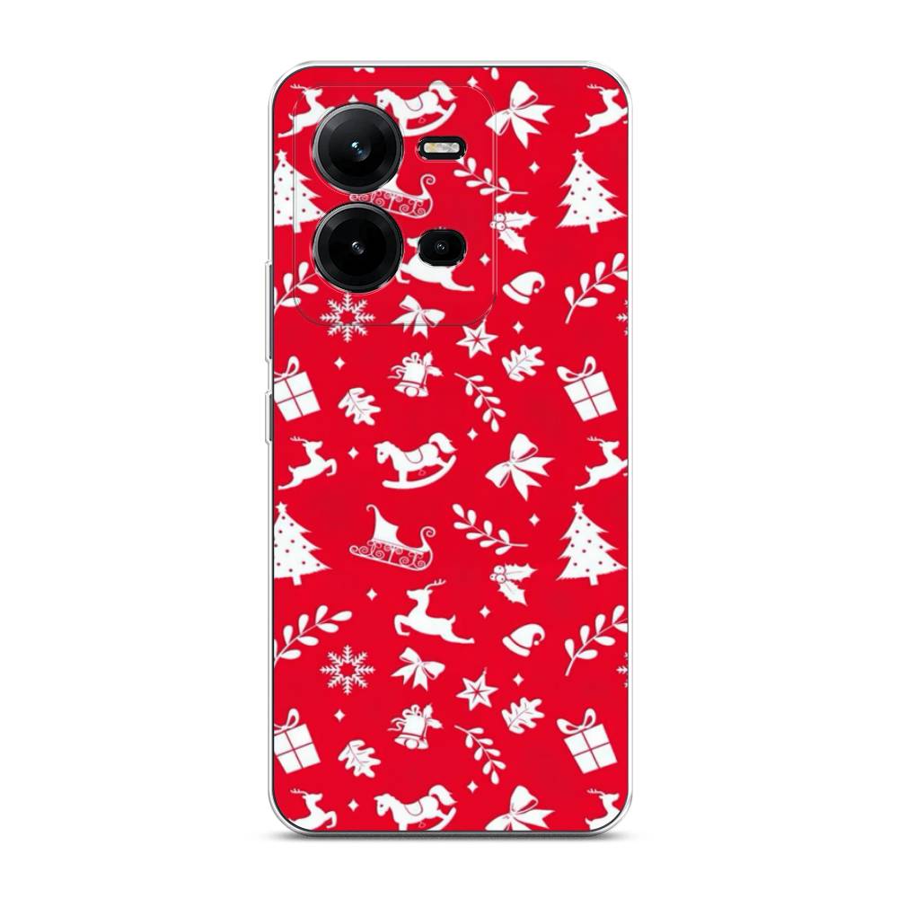 

Чехол на Vivo V25 "Красный новогодний фон", Красный;белый, 267650-5