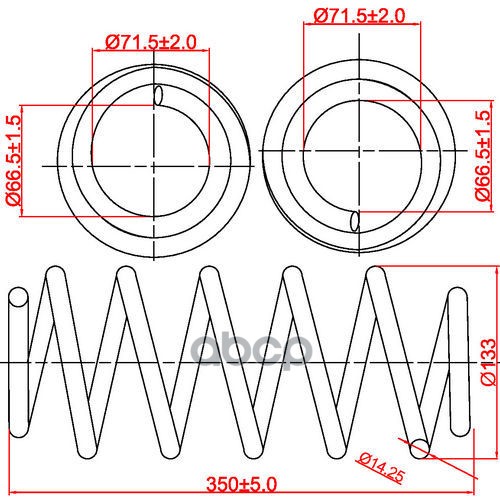 Пружина подвески передней Audi A4, A6, Skoda Superb, L350-D133-t14,25 1шт