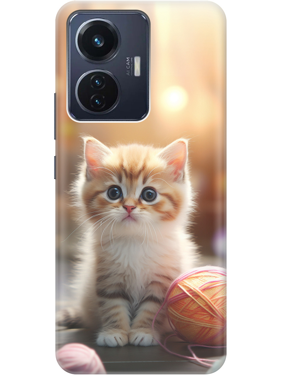 

Силиконовый чехол на Vivo T1 с принтом "Котенок и нити" прозрачный, Белый;желтый;розовый, 20010466