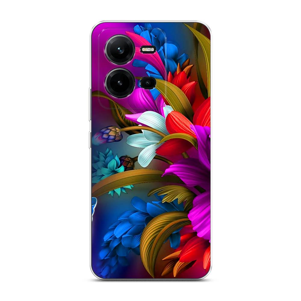 

Чехол на Vivo V25 "Фантастические цветы", Фиолетовый;красный;синий, 267650-2