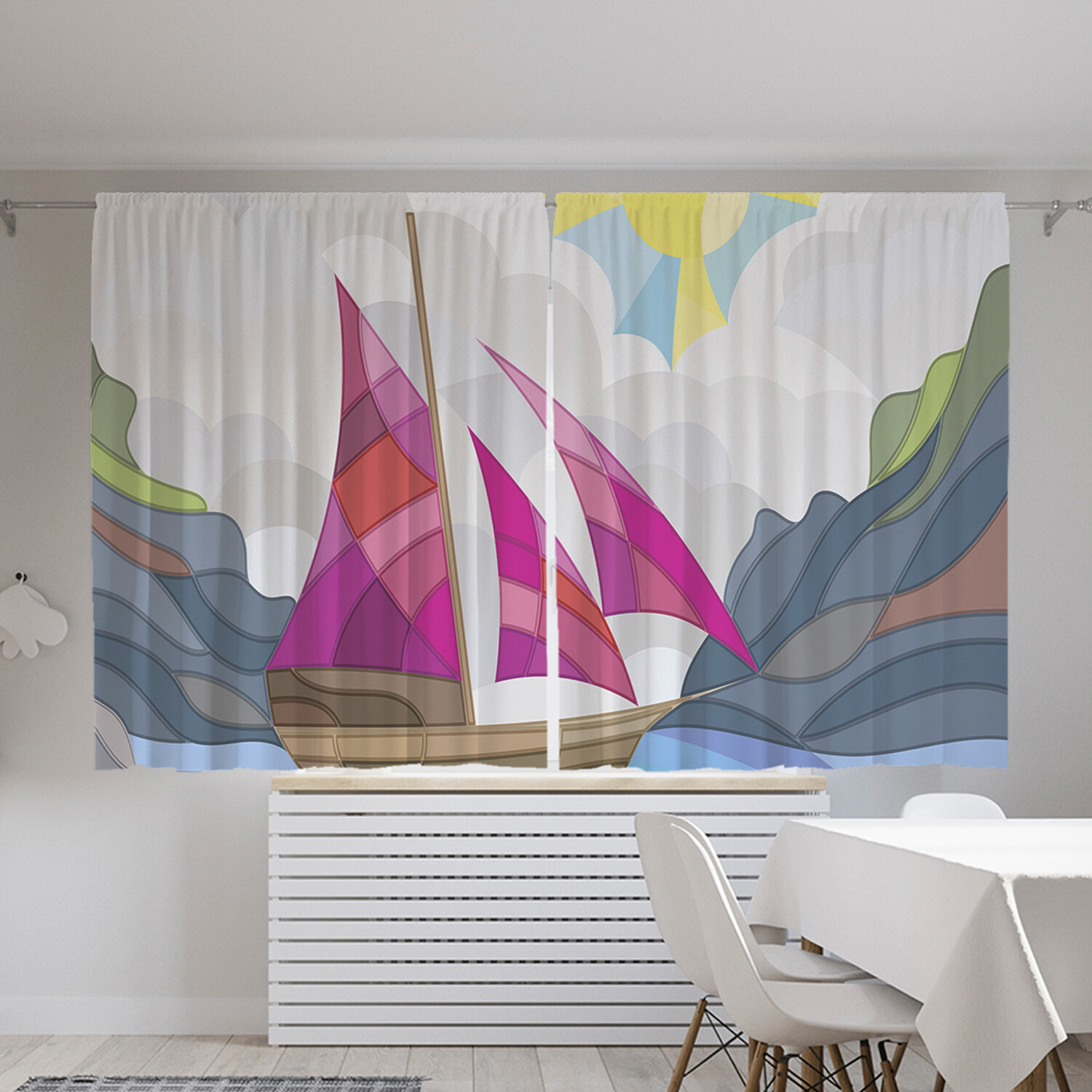 

Классические шторы JoyArty "Парусник среди скал", серия Oxford DeLux, 2 полотна 145x180 см, Парусник среди скал