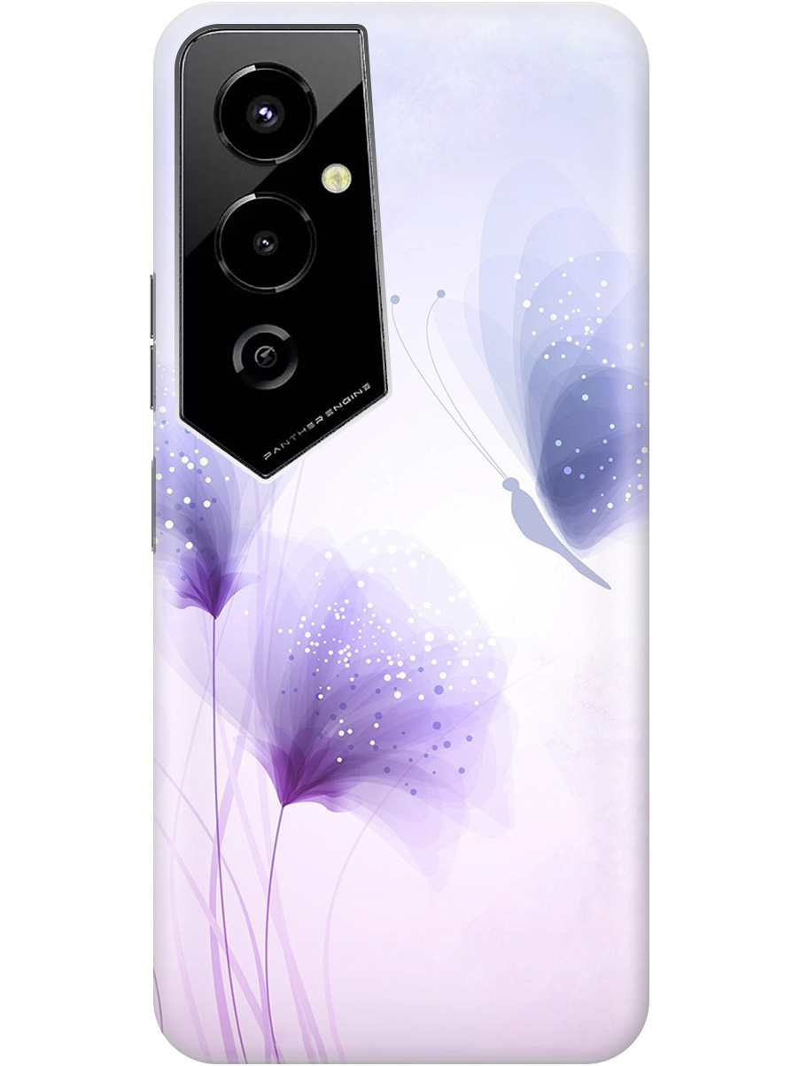 

Силиконовый чехол на Tecno Pova 4 Pro с принтом "Бабочка и фиолетовые цветы" прозрачный, Фиолетовый, 20010460
