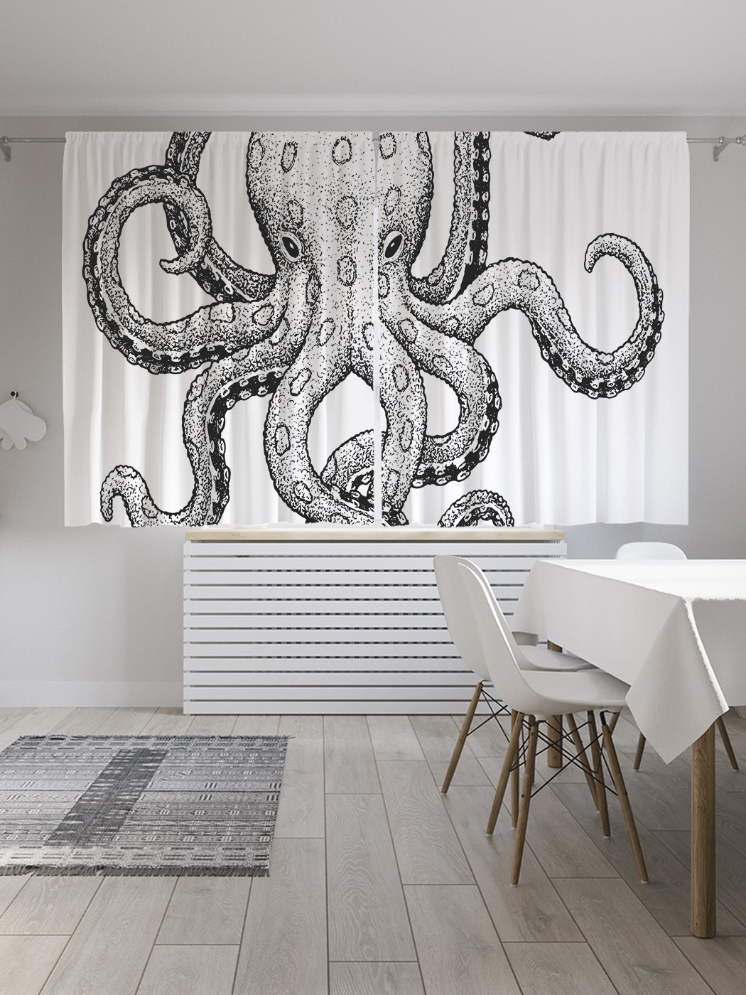 

Классические шторы JoyArty "Графический кракен", серия Oxford DeLux, 2 полотна 145x180 см, Графический кракен