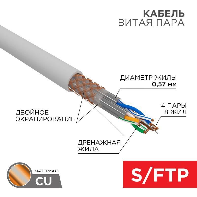 Кабель витая пара S/FTP CAT 6A ZH нг(А)-HF 4х2х0.575мм 23AWG INDOOR SOLID сер. (305м) PRO