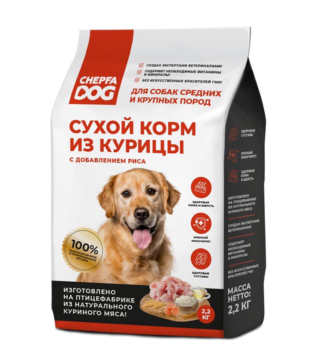 фото Сухой корм для собак chepfa dog из курицы с добавлением риса, 2,2кг