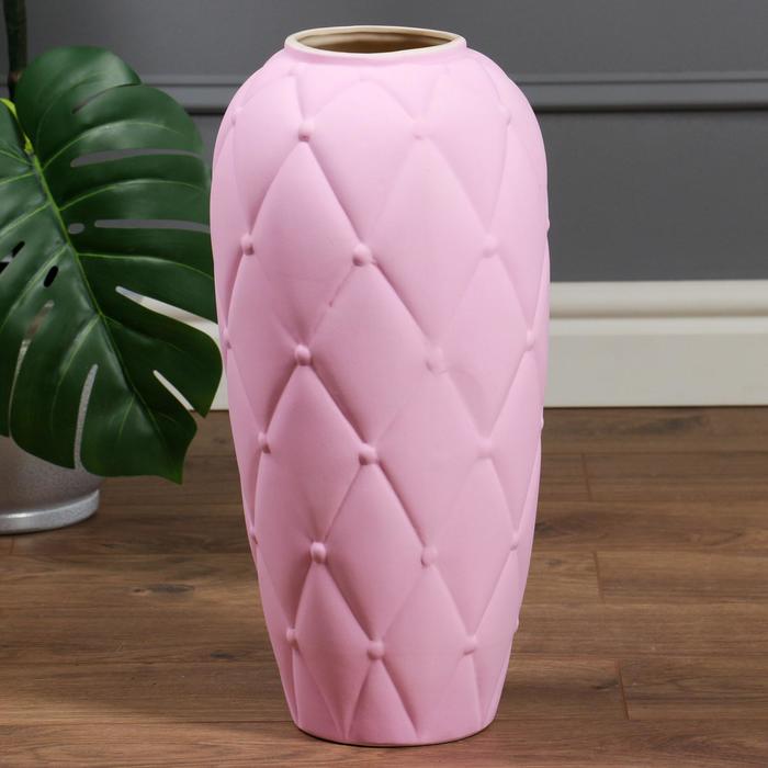 фото Ваза напольная "сигара", матовая, розовая, декор, 45 см керамика ручной работы