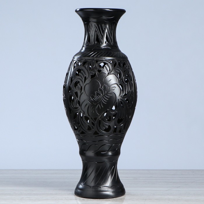 фото Ваза напольная "юля", чёрный цвет, 63 см, резка керамика ручной работы