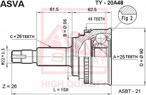 

ШРУС Toyota Carina E VI/Celica 89>97 ASVA TY20A48