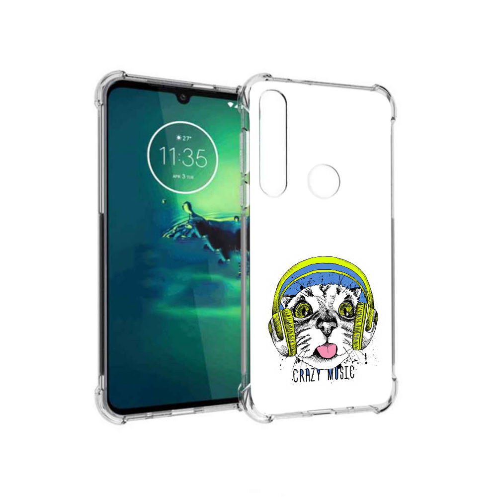 

Чехол MyPads Tocco для Motorola Moto G8 Plus кошка в наушниках рисунок (PT227062.344.403), Прозрачный, Tocco