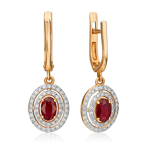 

Серьги подвески из золота PLATINA jewelry 02-0715, рубин/бриллиант, 02-0715
