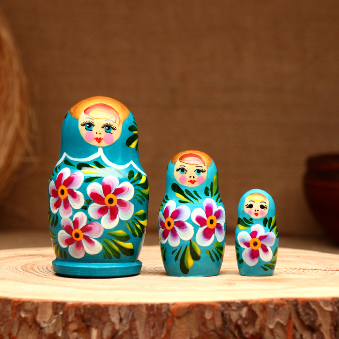 

Матрёшка Таисия краса, 3х-кукольная 10-11 см, Голубой;разноцветный
