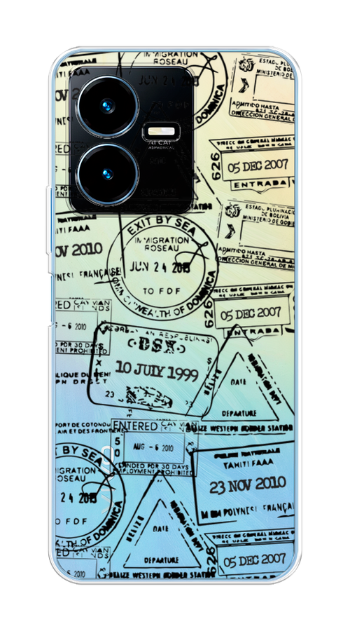 

Чехол на Vivo Y22 "Visa stamps 2", Белый;черный;серый, 267550-2