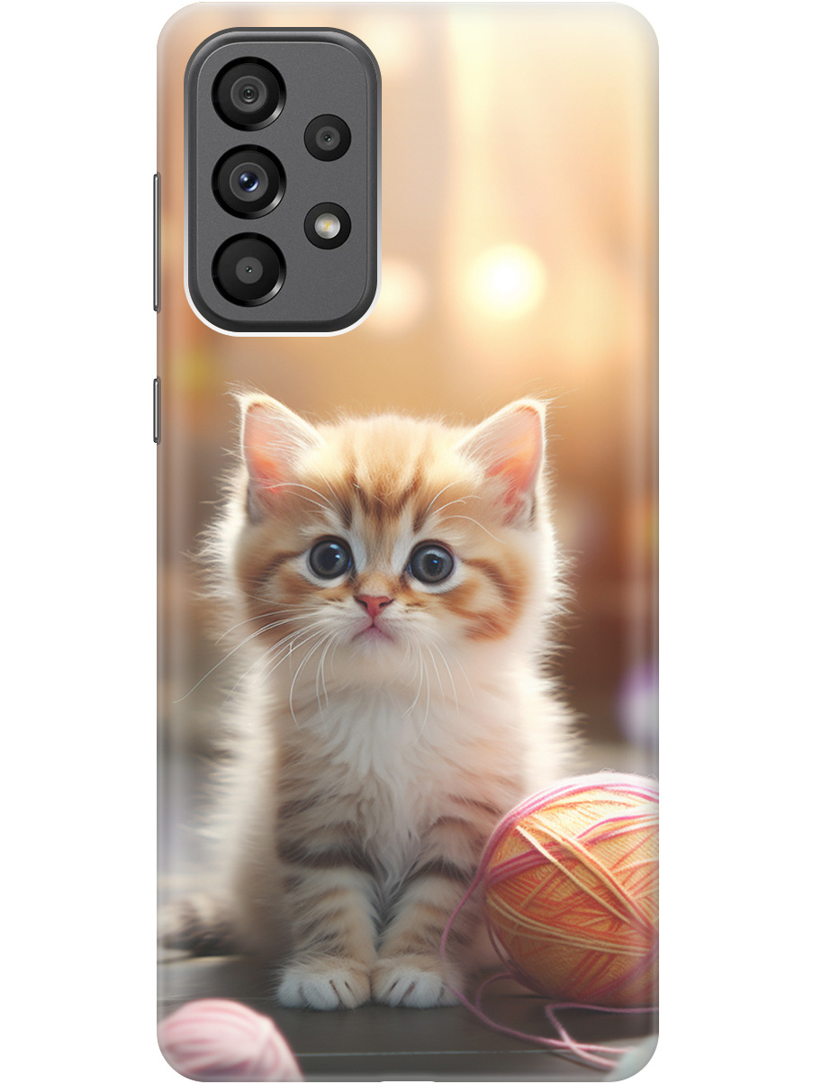 

Силиконовый чехол на Samsung Galaxy A73 5G с принтом "Котенок и нити" прозрачный, Белый;желтый;розовый, 20010442