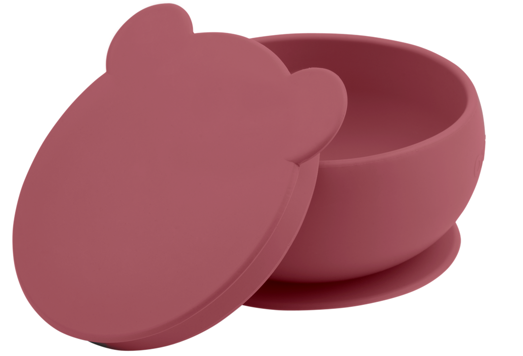 Силиконовая глубокая миска с присоской и крышкой Minikoioi Bowly - Velvet Rose Бордовый