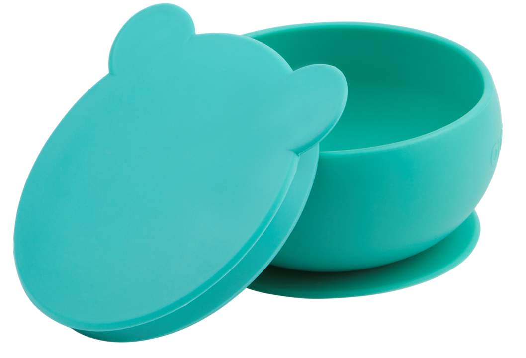 фото Силиконовая глубокая миска с присоской и крышкой minikoioi bowly - aqua green зеленый