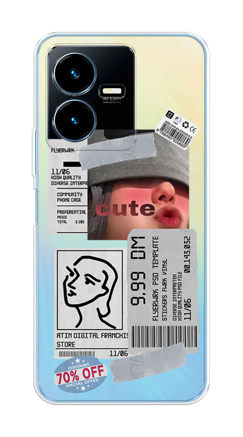

Чехол на Vivo Y22 "Cute girl collage", Розовый;серый;голубой, 267550-6