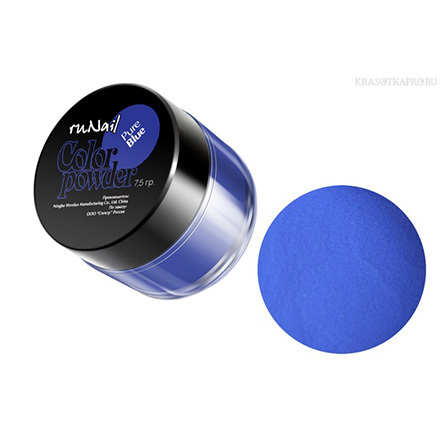 фото Цветная акриловая пудра runail голубая, pure blue, 7,5 гр