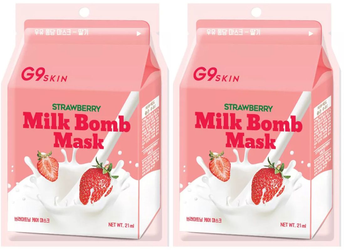 Тканевая маска для лица G9SKIN milk bomb mask strawberry 25мл 2шт sachel альгинатная коллагеновая маска в комплекте с биогенным тоником биобаланс