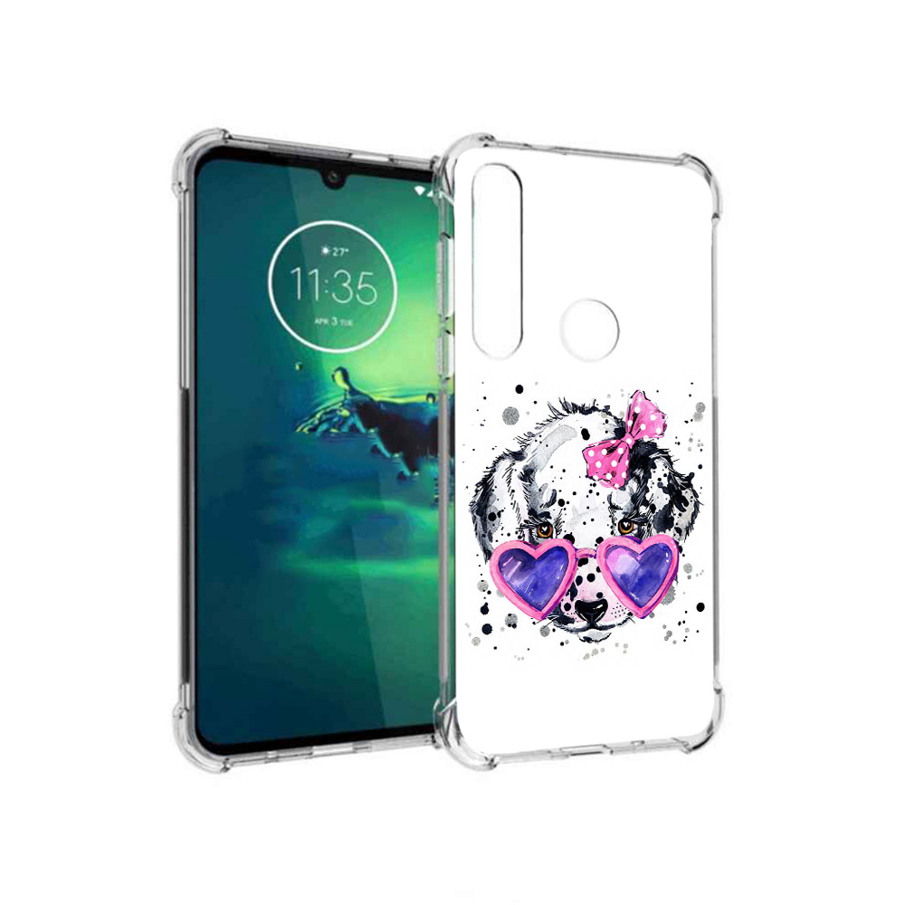 

Чехол MyPads Tocco для Motorola Moto G8 Plus долматинец в очках (PT227062.344.337), Прозрачный, Tocco