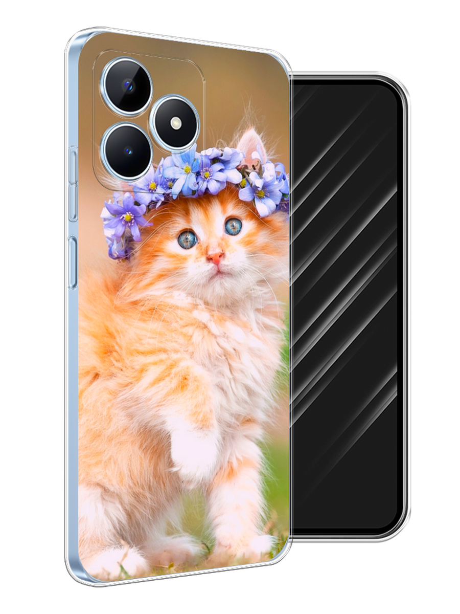 

Чехол Awog на Realme C60 "Рыжий кот в венке", Коричневый;синий, 2516550-1