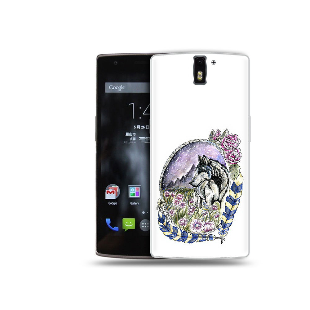

Чехол MyPads Tocco для OnePlus One нарисованный волк в цветах с перьями, Прозрачный, Tocco