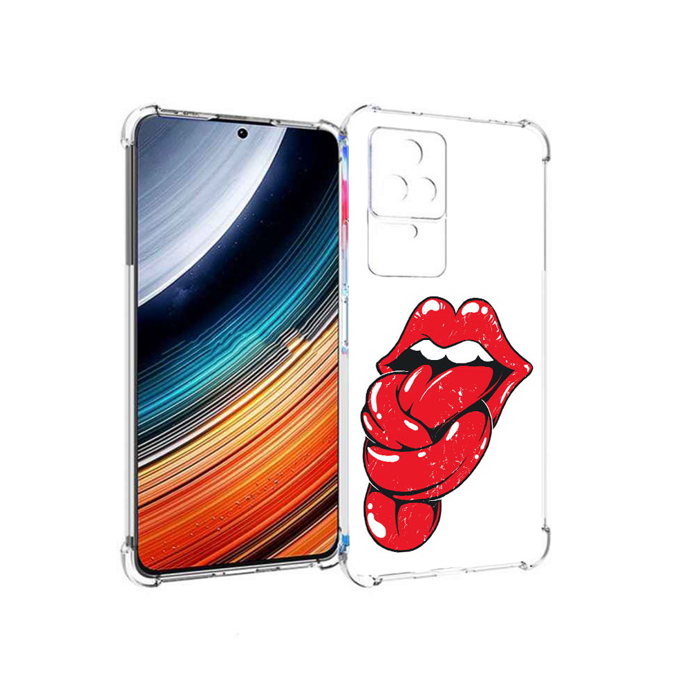 

Чехол MyPads яркие губы с языком для Xiaomi Redmi K40S/Poco F4, Прозрачный, Tocco